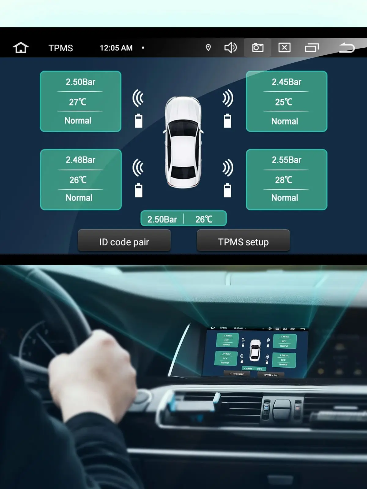 Android large-screen dedicated tyre pressure monitoring external navigation screen USB tyre pressure monitoring system