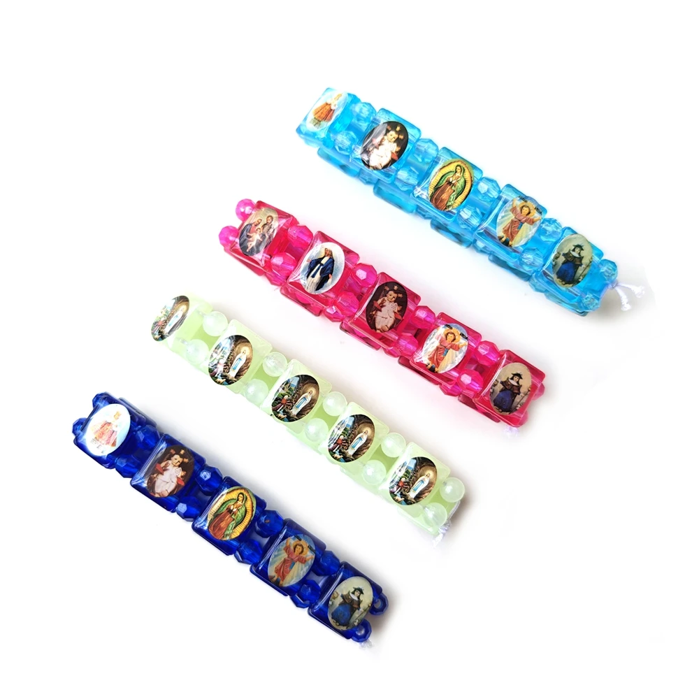 QIGO البلاستيك أيقونة سوار مرن للرجال النساء ألوان متعددة المجوهرات الدينية 4pcs/lot #3