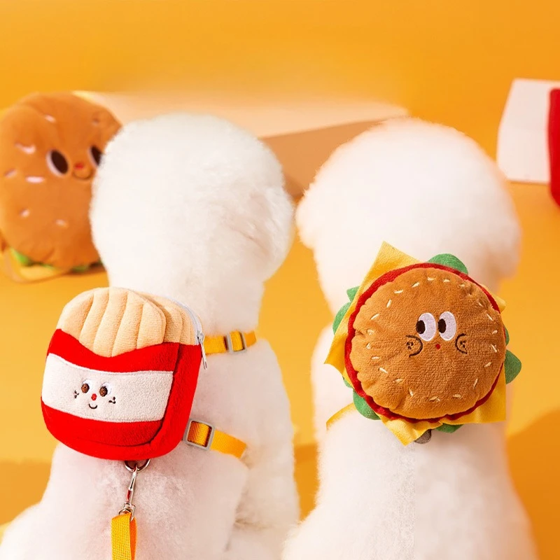 

Cute Hamburger Bag Dog Harness Set Puppy School Bag Outdoor Decorate Small Medium Puppy Cat Leash Dog Chest Strap for Walking