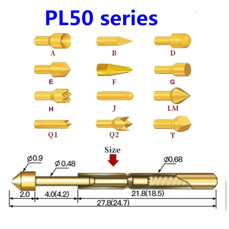 20PCS/Bag Spring Test Pin L50-A2 B1 E2 D2 H2 J1 Q1 Q2 F1 Outer Diameter 0.68mm Length 27.8mm PCB Probe