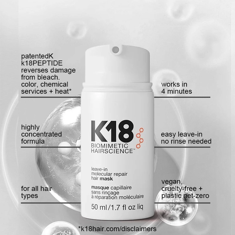 K18 50ml Maschera per capelli senza risciacquo Maschera per capelli originale Trattamento Riparazione Capelli secchi e danneggiati 4 minuti per