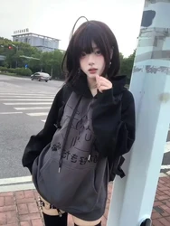 Japanese Kawaii Y2k Aesthetic Patchwork Hoodies Women Vintage Cartoon Print Streetwear Harajuku Loose Pocket Sweatshirt Tops