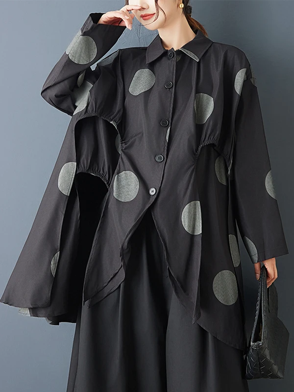 Faionable Asymmetric Loose Casual Women's irt Spring Autumn Irregular Print ular Design  Collar Long Sve Top