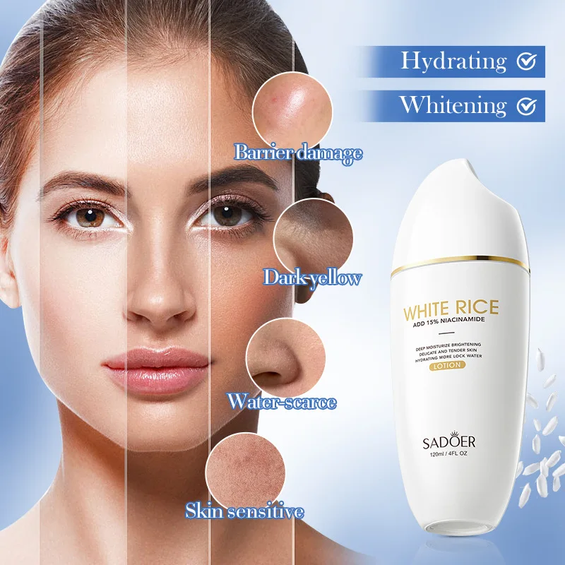 Sérum de riz blanc Niacinamide pour le visage, produit de soin de la peau, éclaircissant, hydratant, acide hyaluronique, 120ml