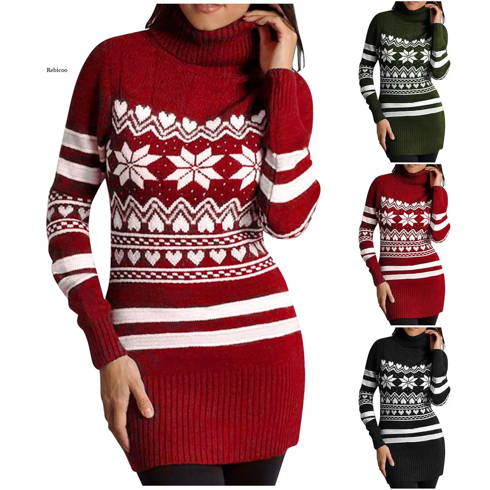

Autumn Winter Knitted Sweater Dress Women Christmas Deer Printed Long Sleeve Bodycon Mini Dresses Knitwear Sweaters Clothes