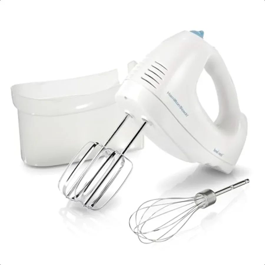 

6Speed Electric Hand Mixer with Whisk Traditional Beaters SnapOn Storage Case 250 Watts White