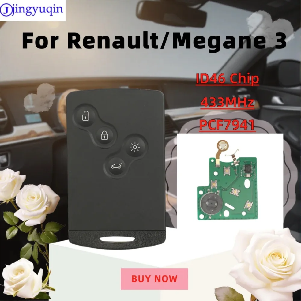 

Умный ключ-карта Jingyuqin с 4 кнопками, 433 МГц, чип ID46-PCF7941, заготовка ключа VA2 для Renault Megane Laguna Scenic