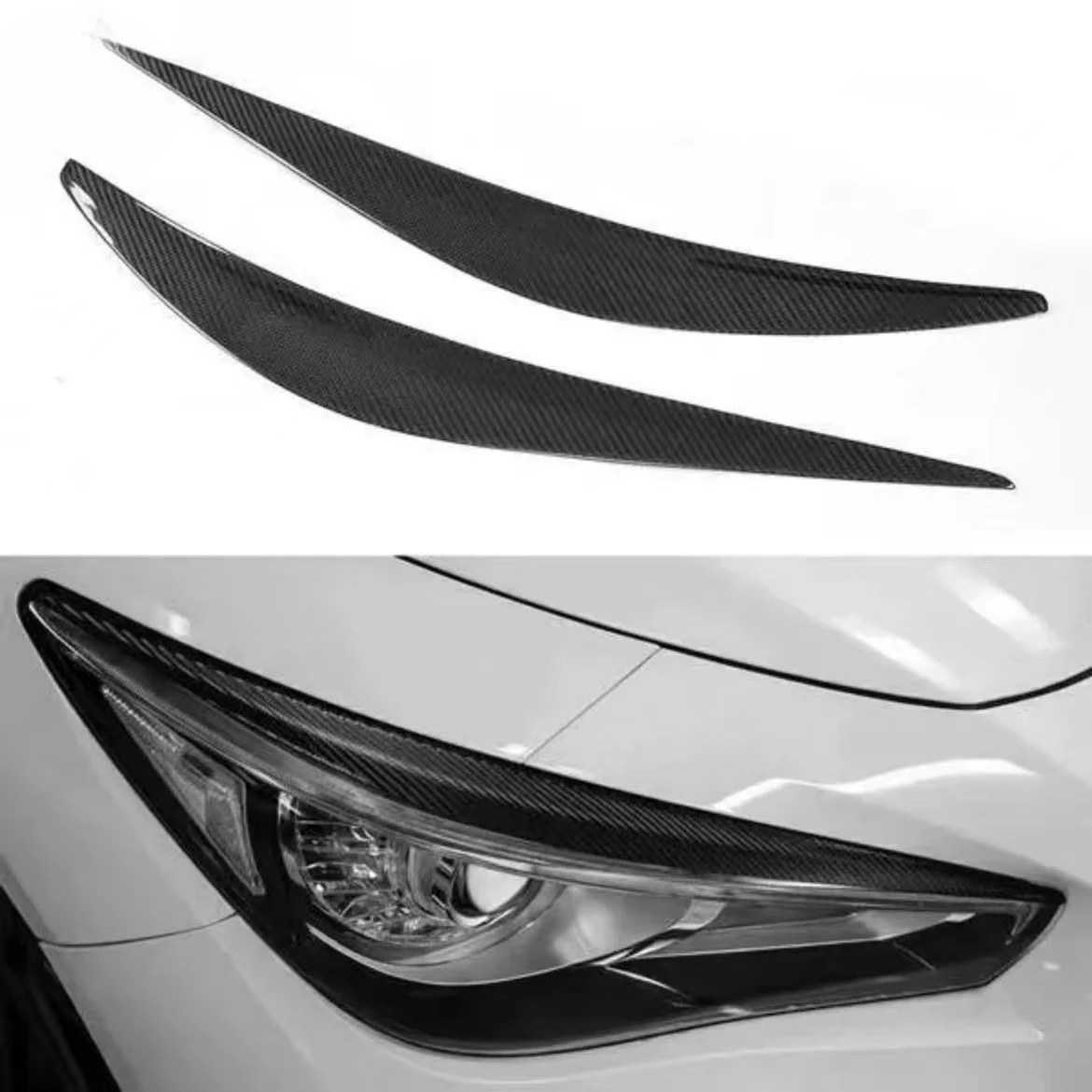 MRD Fit for INFINITI Q50 2014+ Real Carbon Fiber Eyelid Headlight Trim Gloss Black Carbon Fiber and Honeycomb