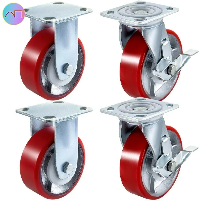 

Heavy Duty Iron Core Polyurethane 2 Rigid and 2 Swivel Casters With Side Brake 1000LBS Capacity Per Wheel