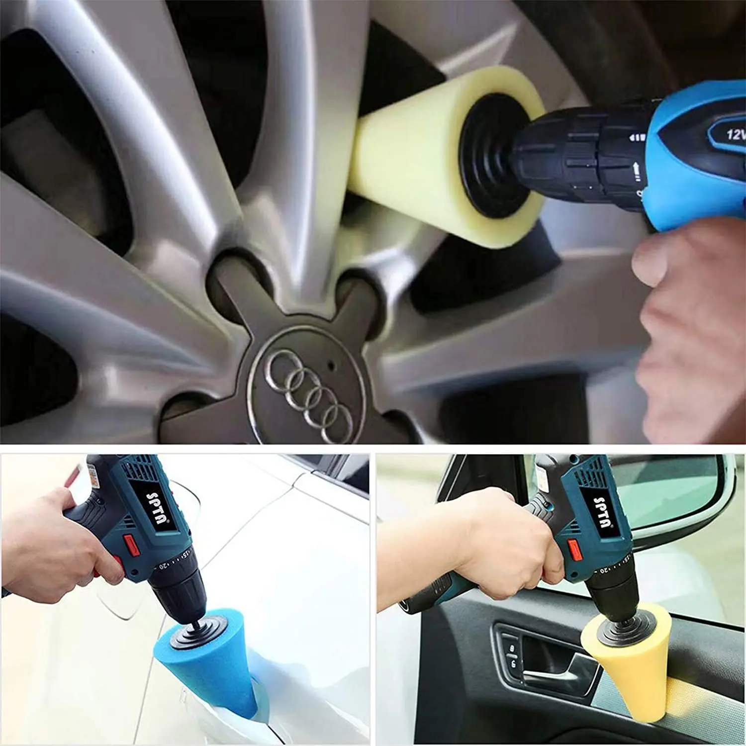 14 Pcs Set Drill Polishing Wheel Car Buffers and Polishers Foam Sponge Ball Buffing Pads for Automotive Car Wheels Hub Ceramic