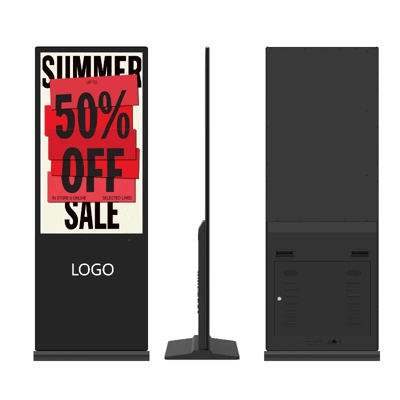 55-Inch Thin Totem Display – Touch Screen Kiosk LCD Floor-Standing Digital Signage Advertising Player