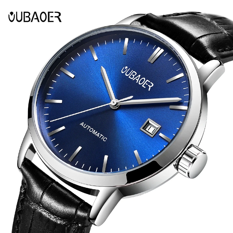 OUBAOER Männer Uhr Automatische Mechanische Männliche Bussiness Lederband Armbanduhren Auto Datum Wasserdicht Klassische Minimalistischen Uhren