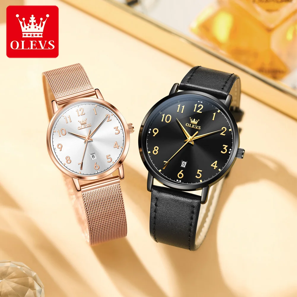 OLEVS Couple Watches Casual Trend Stainless Steel Original Brand Quartz Wristwatch Waterproof Ultra-thin Dial Date Fashion Dress