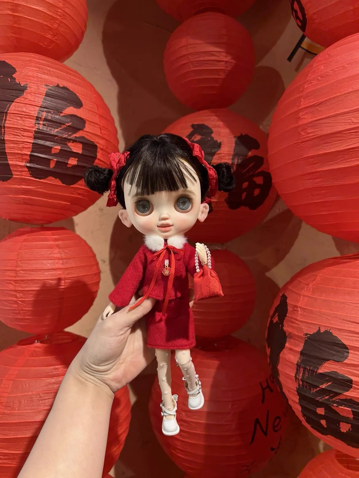 

ICY DBS Blyth Doll Одежда Модное зимнее красное новогоднее платье + жемчужная сумочка Комплект 19 Joint OB24 Azone Doll Новогоднее платье