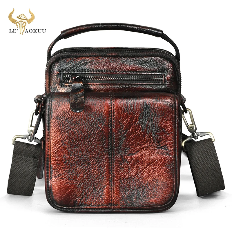 Thick Natural Leather Male Multifunction Retro Messenger bag Design Cross-body One Shoulder bag Satchel Tote School Bag 8025