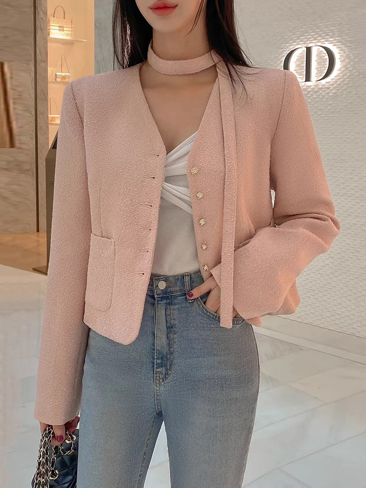 

Chic Metal Button Long Sve Coarse Weave Outerwear Women's Loose Ne Hanging Design Autumn New Sle Faionable Lady's Coat