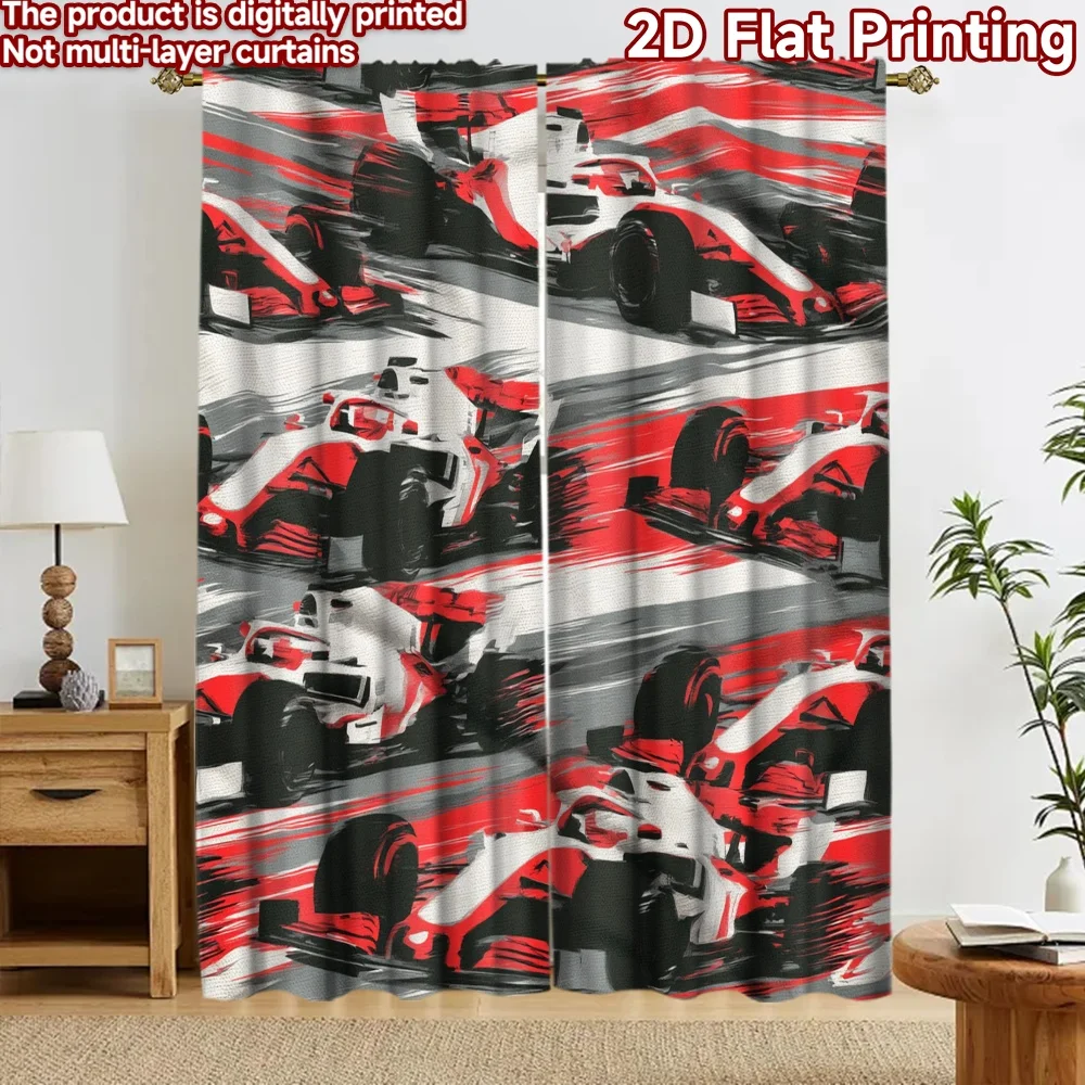 2D flat 2pcs Curtain French Romantic Style Curtains Racing Cars Streaks Durable polyester fiber Festive Holiday Perfect for All
