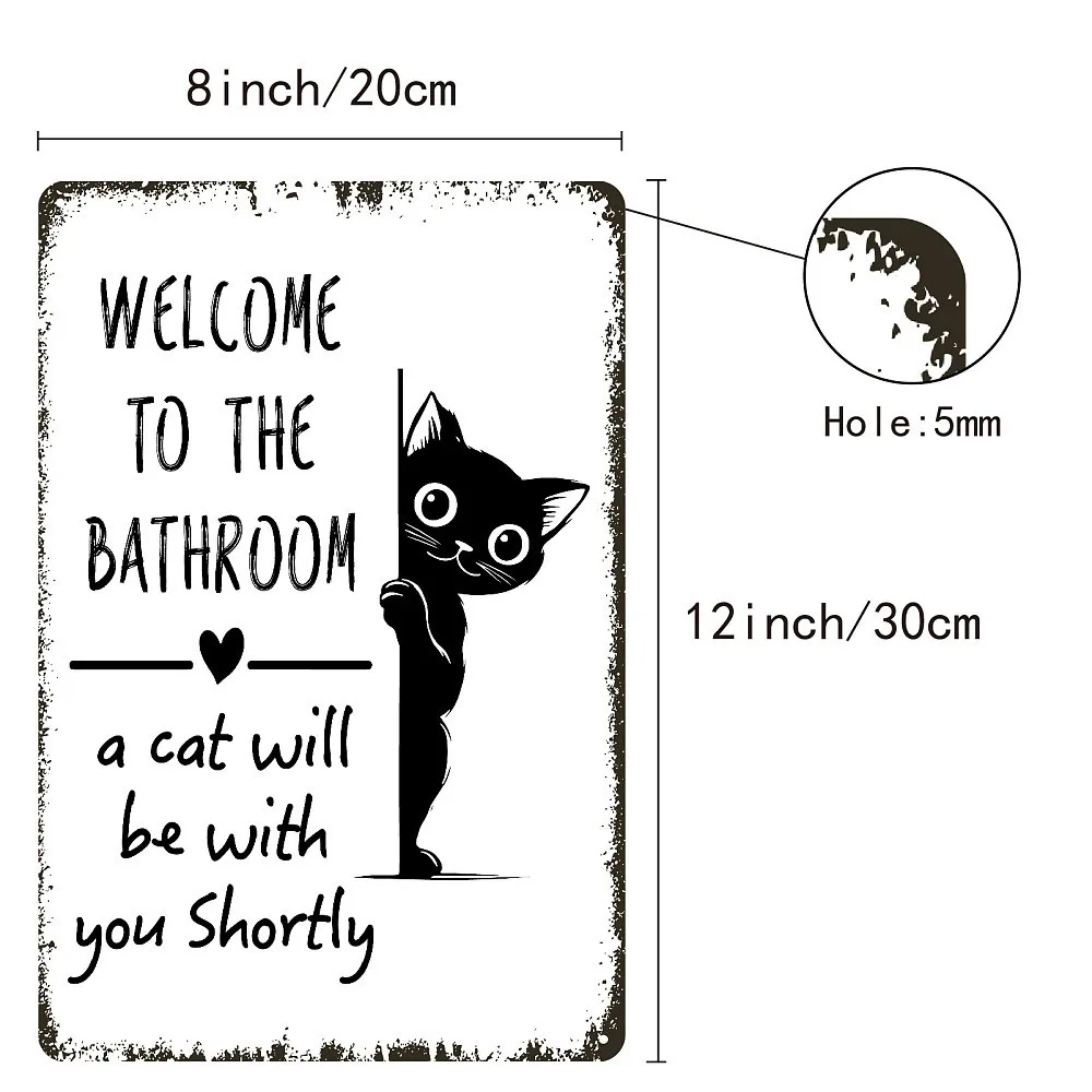 Vintage Metal Iron Tin Sign Poster Wall Decor for Bars Restaurants Cafes Pubs Rectangle Cat Shape 300x200x2.2mm Hole: 5x5mm