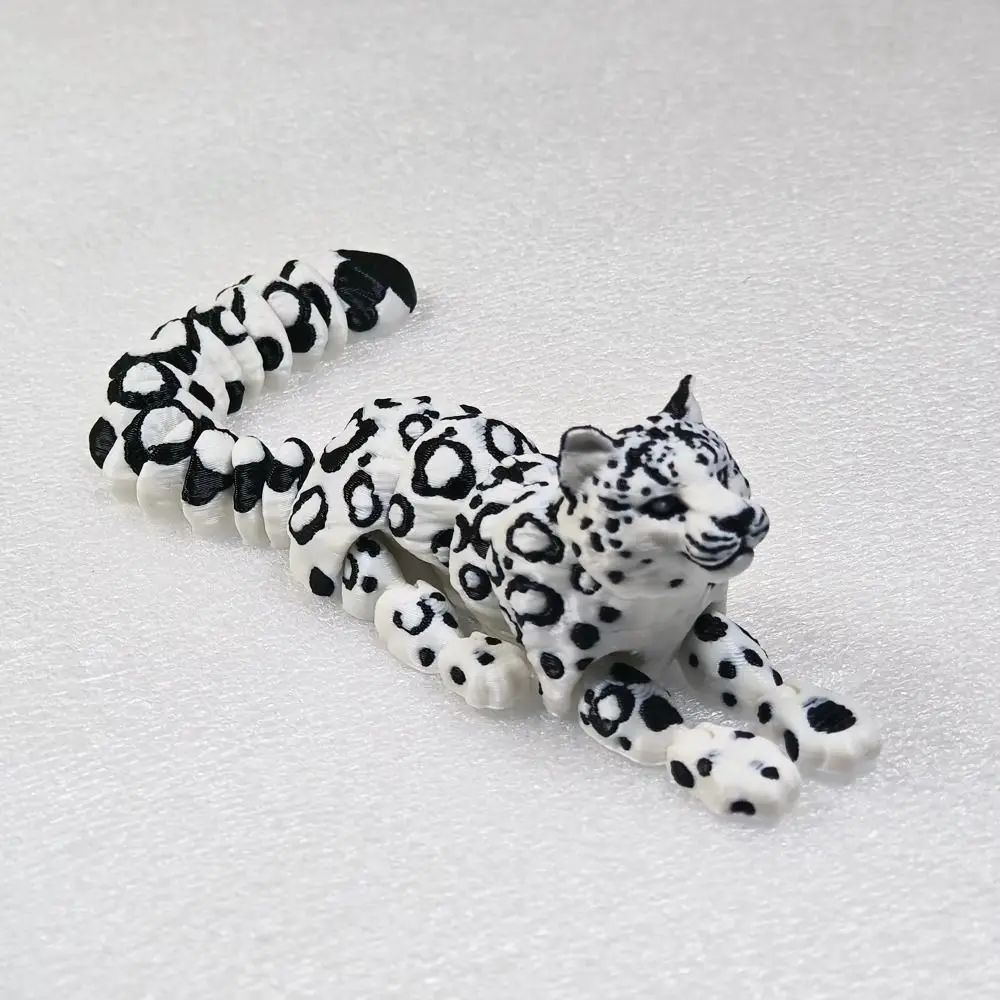Creative 3D Printed Simulation Lifelike Rotatable Snow Leopard Model Flexible Simulation Movable Joints Animal Model Desk Decor