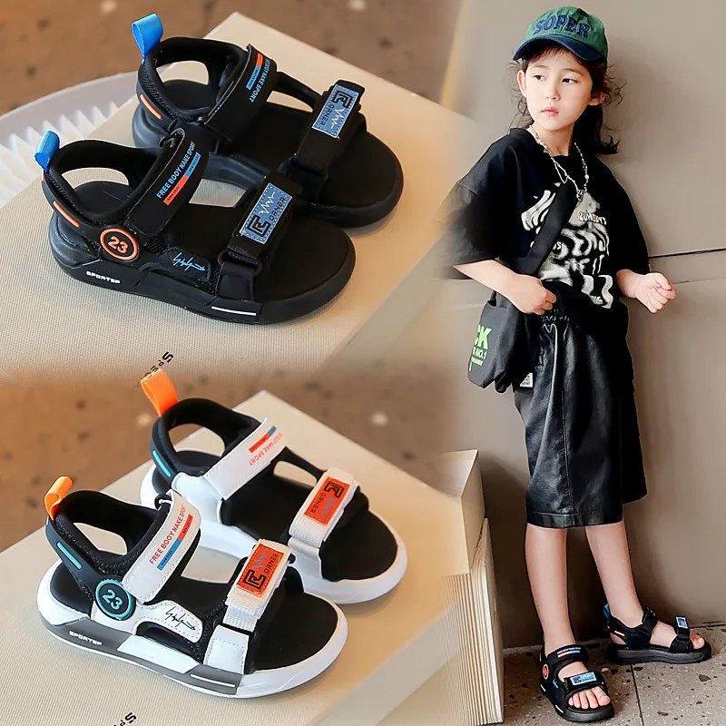 2024 Summer New Boys Sandals Korean Edition Shoes Soft Sole Childrens Beach Shoes Sweet Designable Trend