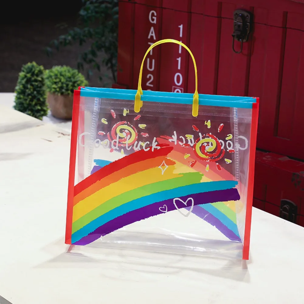 PVC Transparent Rainbow Shoulder Bag Waterproof Beach Swimming Storage Handbag Large Capacity Shopping Bag Totes