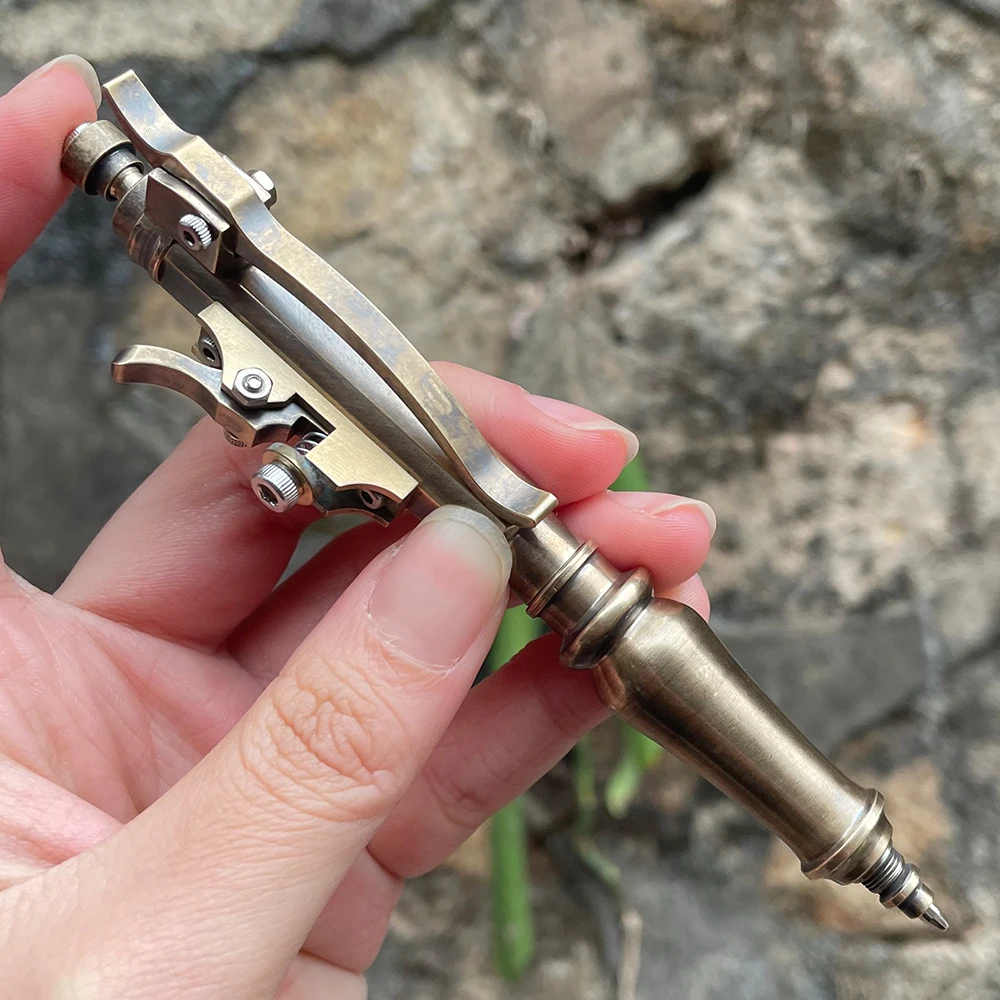 

Handmade Brass Machine Ballpoint Pen Outdoors Writing Tools Telegraph EDC Mechanical Sliding Creative Personality Stationery