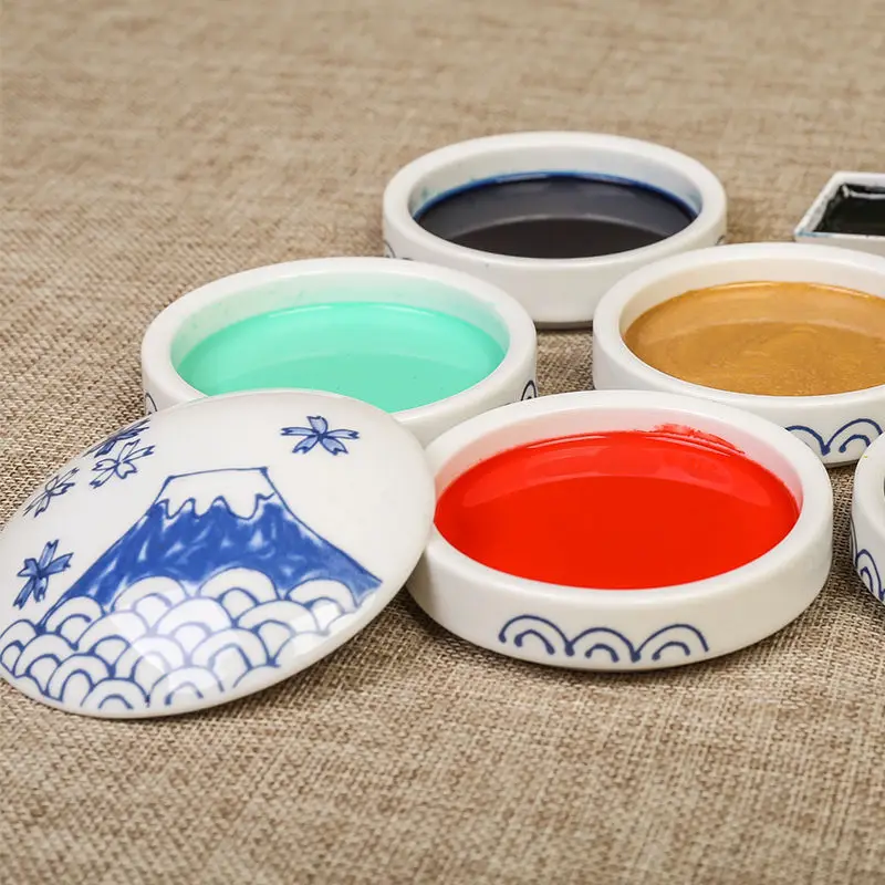 

5-layer Ceramic Palette Watercolor Gouache Paint Palette Blue and White Ink Plate Art Chinese Painting Supplies New