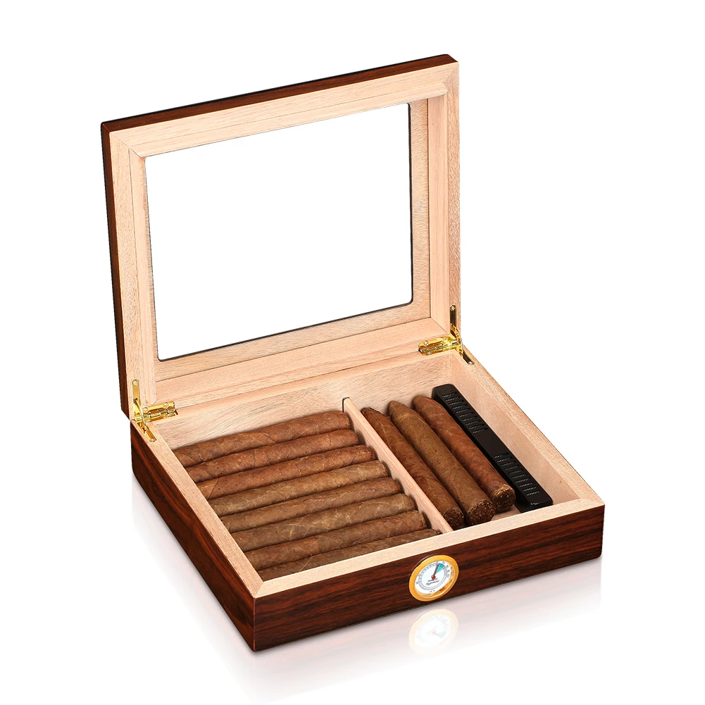 Galiner Spanish Cedar Wood Humidor Cigar Box With Hygrometer Humidifier Set High Transparent Home Cigar Case