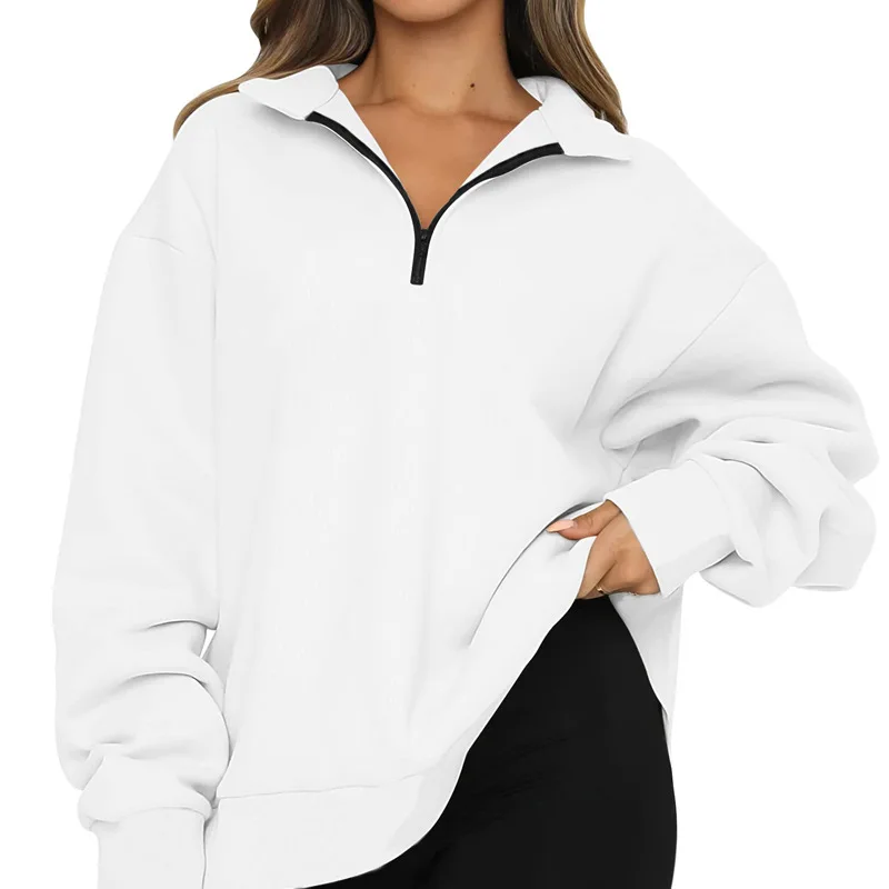 Women's Sweatshirts Neutral Wind Long Sleeve Loose Turn Down Zipper Collar Outwear Casual Streetwear for Autumn and Winter