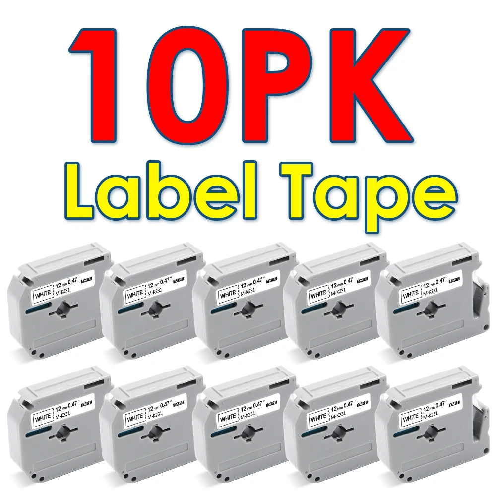 Labelwell 10Pcs MK-231 12mm MK Label Tape Set Compatible for Brother P-touch Printer M-K231 MK231 MK431 MK531 MK631 MK731 Ribbon