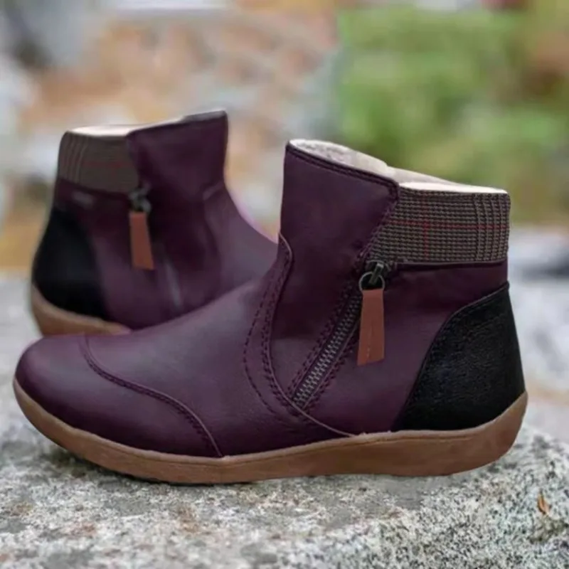 Botas Femininas de Cano Curto Tamanhos Grandes com Zíper Duplo e Salto Anabela para Outono/Inverno 2026 - Botas de Neve de Cano Baixo
