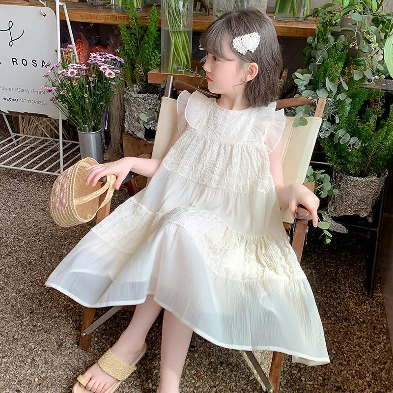 Kinderkleid Sommer 2025, neue Mädchen-Stickerei, Prinzessinnenkleid, Kleidung, ärmellos, für Babys, Kinder, einfacher Modestil, Feenkleid