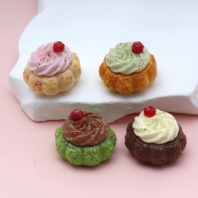 6/60PCS Kawaii Breakfast Resin Decor Cream Bread Cake Bread Simulation Art Supply Flatback Cabochon DIY Dollhouse Crafts Decor