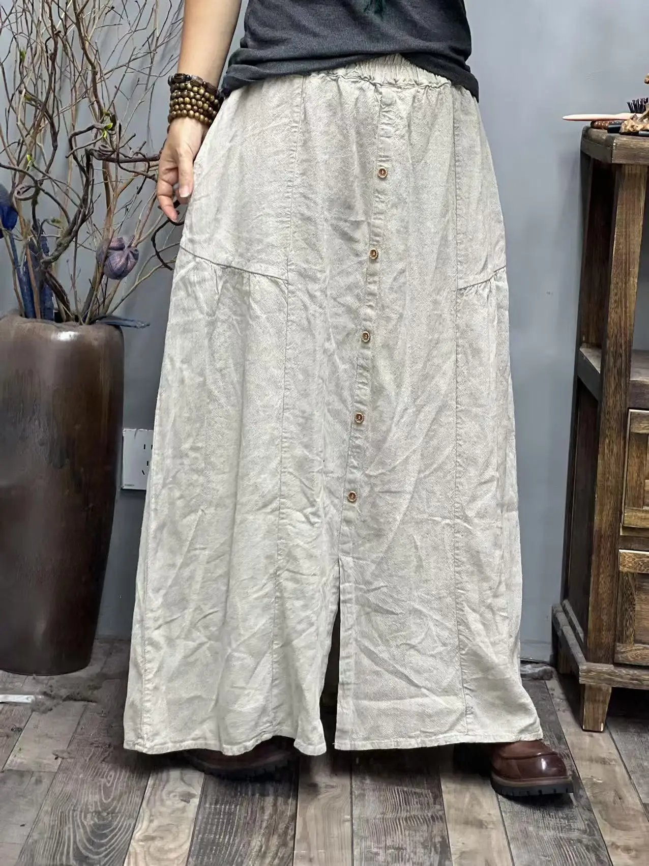 

Casual Artistic Women's Skirt with Buttons Autumn New Arrival Versatile Loose Fit Straight Leg mid Waist Design