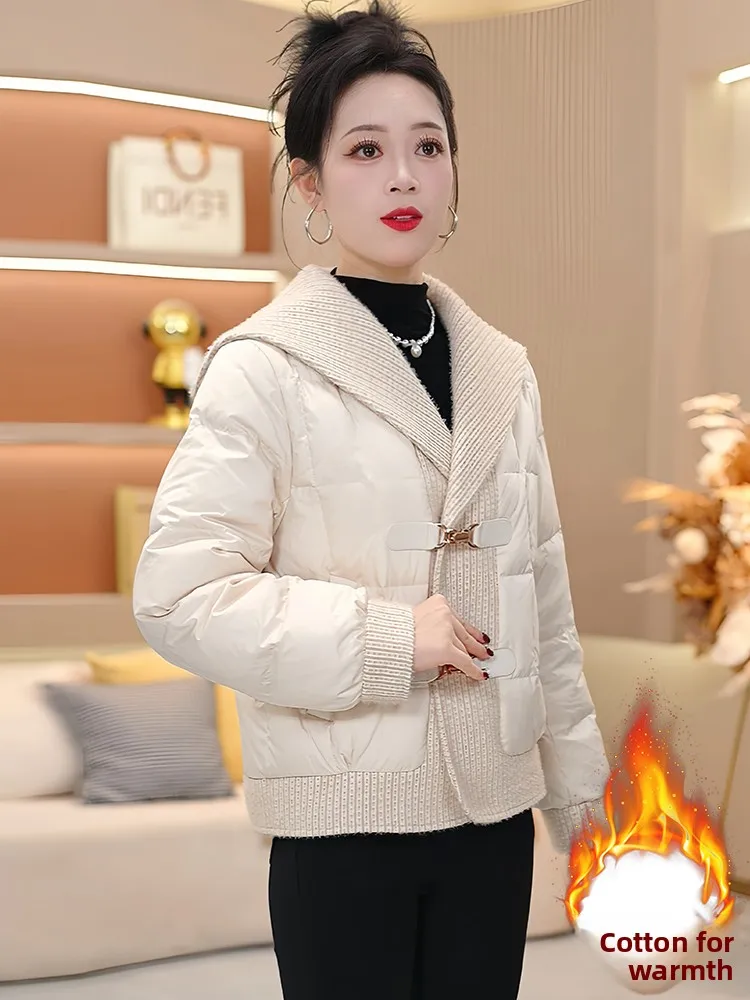 

Korean Sle Thiened Winter Jaet for Women Zipper ket Long Sve Navy Collar Coat Warmth Enhancement Commute Faion