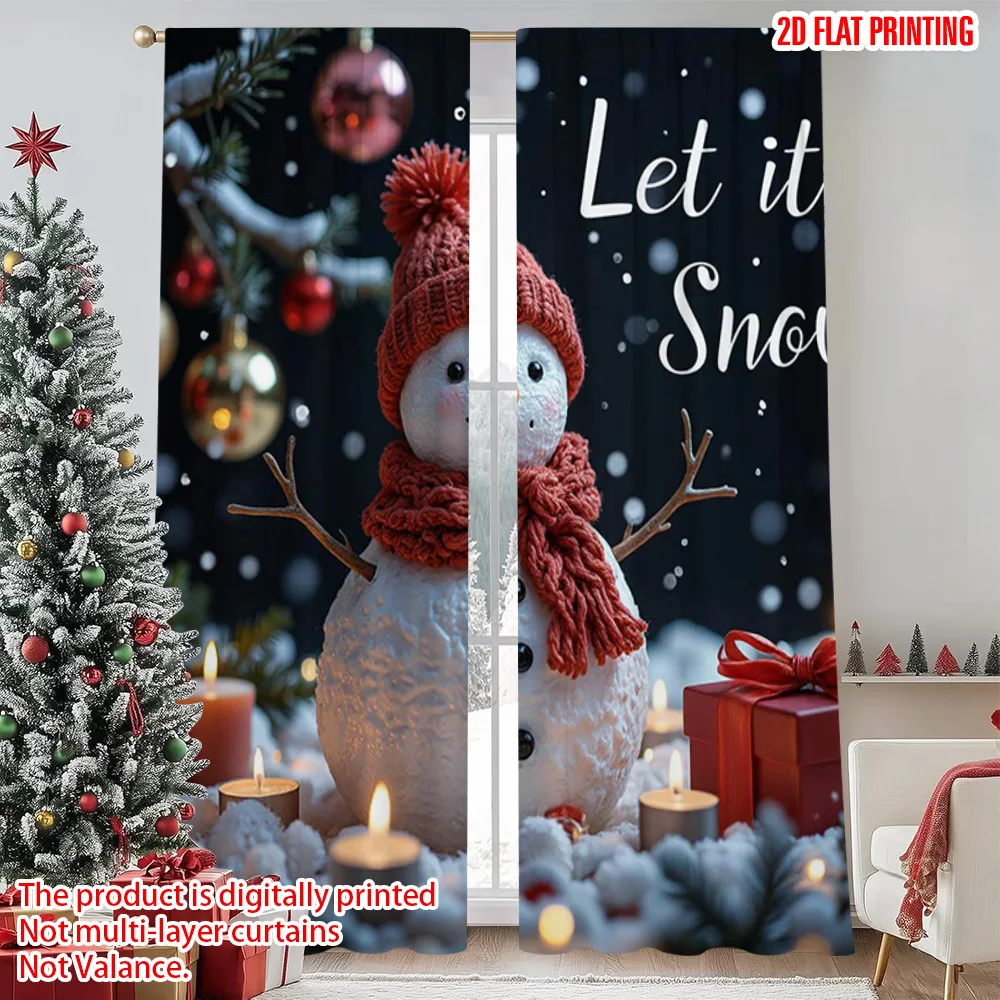 

2pcs 2D flat printing Merry Christmas Popular Drapes Novelty Snowman Durable 100% Polyester Fabric Without Electricity Versatile