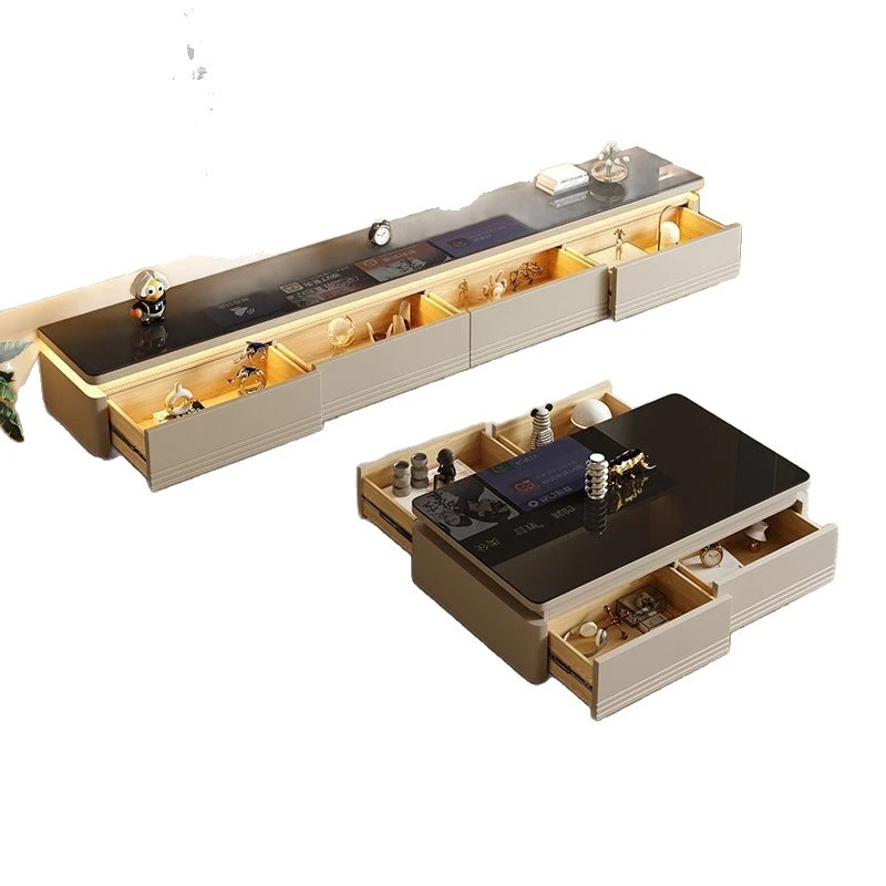 # Mesa de centro de madeira com faixa de luz LED, design moderno para sala de estar, móveis para casa