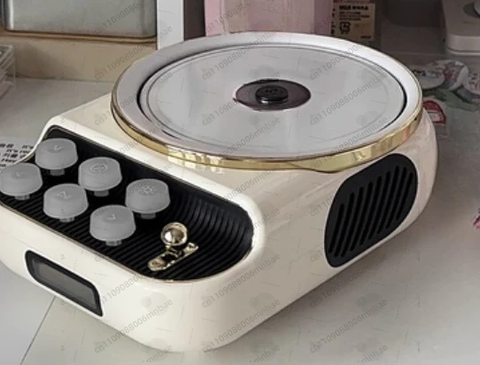 Vintage Design 4-in-1 Rotating Disc CD Player Portable Music Speaker with FM Radio and Warm Night Light
