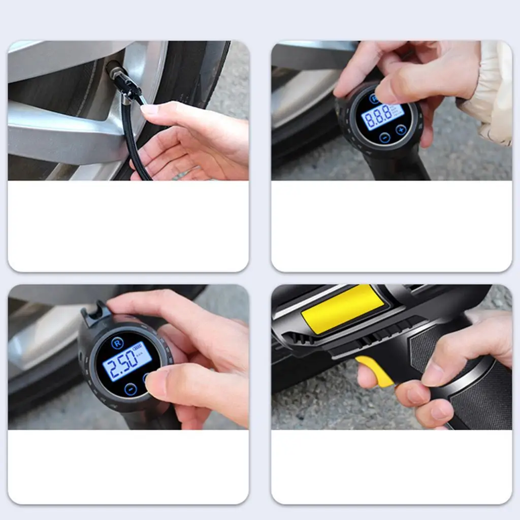 

12 Air Pump Rechargeable Mini Portable Emergency LED Light Auto Shut-Off Pressure Inflation Accuracy Nozzle