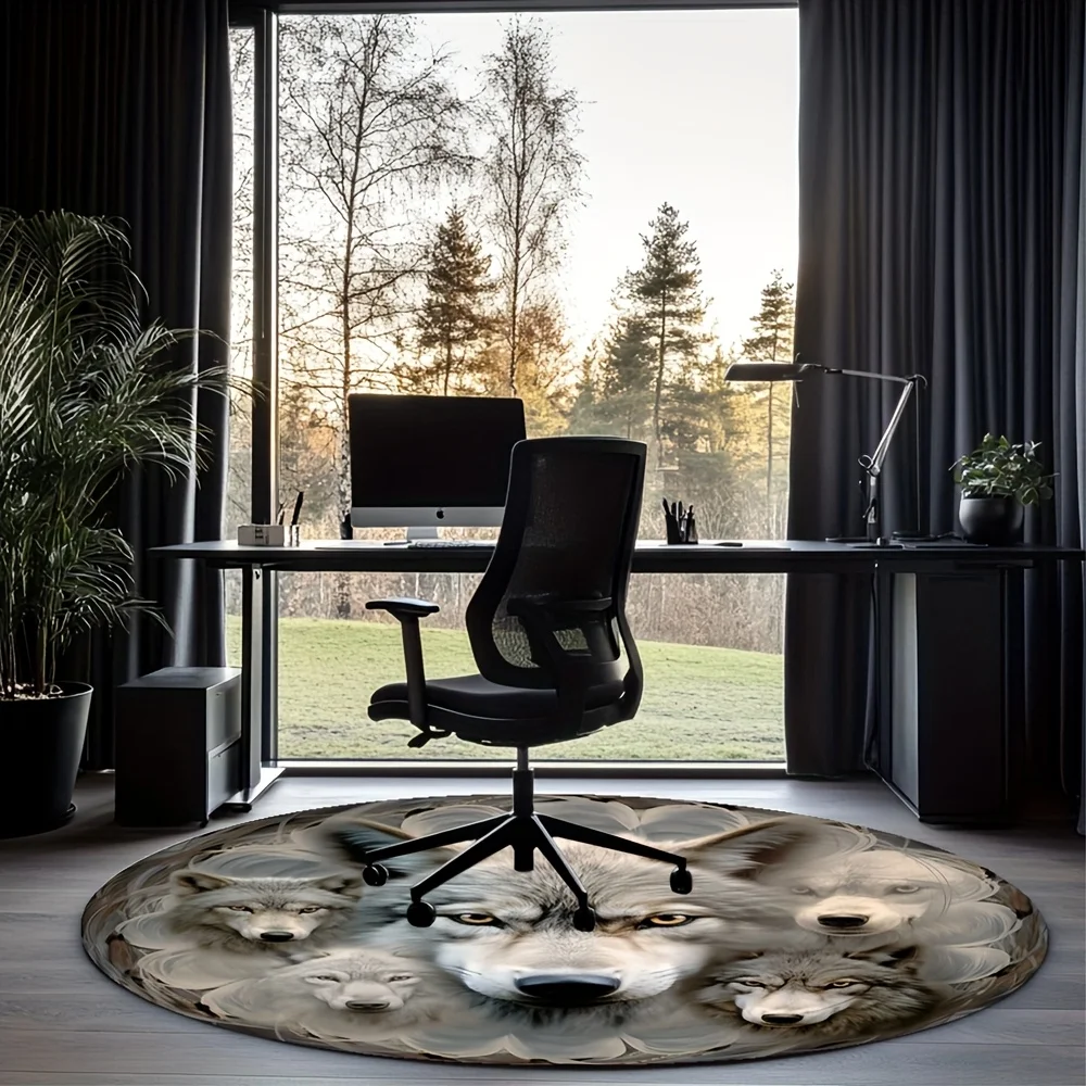 Wolf Pattern Round Rug – Soft Floor Mat for Living Room, Bedroom, Game Room, Sofa Chair Area Decor