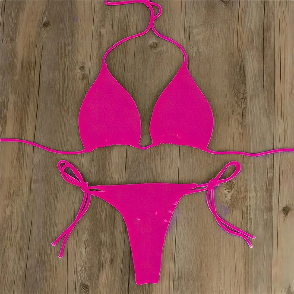 

Бразильское бикини-стринги для женщин, комплект с завязками по бокам, базовый стиль, купальник, летняя пляжная одежда