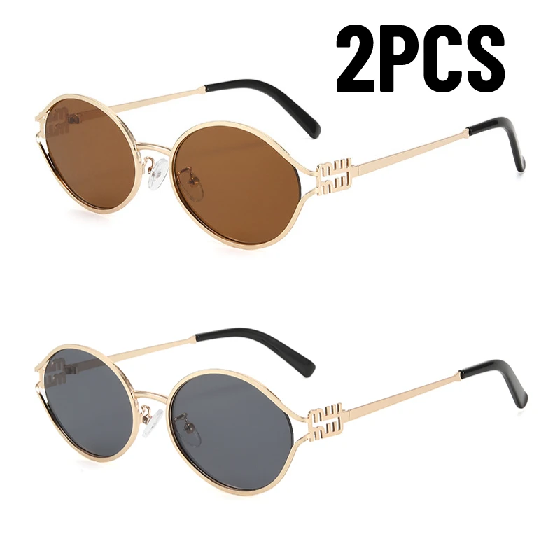 1-2 STKS Nieuwe Mode Merk Zonnebril Retro Kleine Frame Vrouw Man Metalen Cat Eye Bril Shades UV Bescherming Zonnebril met Doos