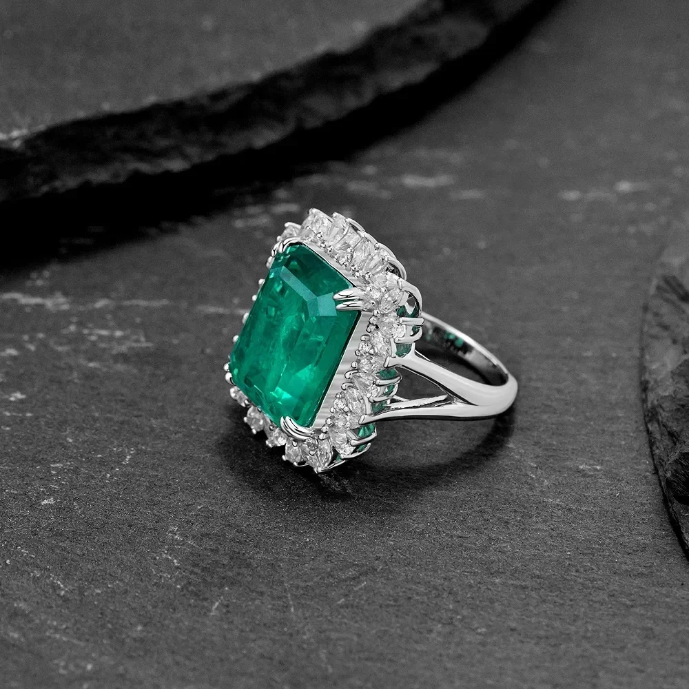 9CT Emerald Ring High Carbon Diamond 925 Sterling Silver Premium 100% 18K gold Vintage Ring For Women Jewelry