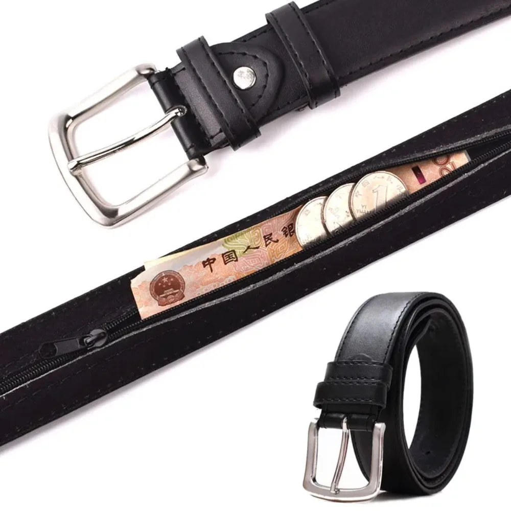 Security Zipper Hiding Cash Belts PU Leather Money Waist Bag Anti Theft Buckle Strap Belt Travel