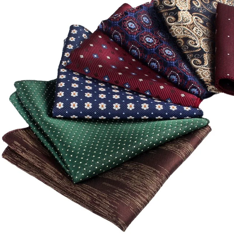 22CM Classic Men Polyester Pocket Square Dot Paisley Floral Handkerchief Business Hanky Wedding Party Chest Tie Suit Accessories