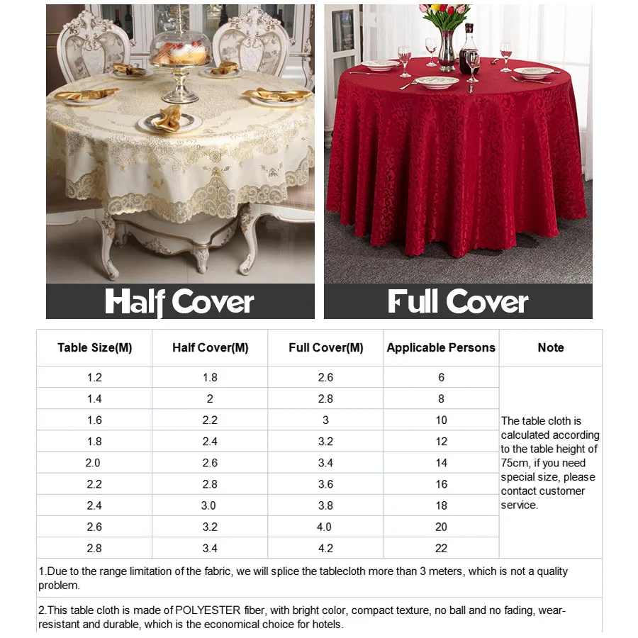 220/240/260CM Thick Table Linen Cloth Round Tablecloth Cover For Hotel Banquet Wedding Event Birthday Party Dining Decoration