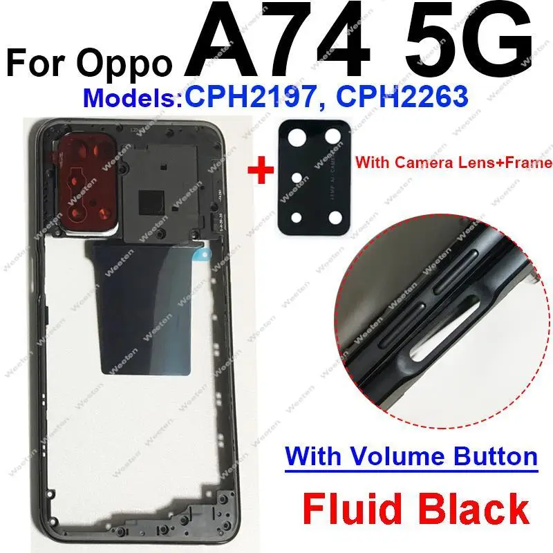 Middle Frame Housing For OPPO A74 A76 4G 5G Middle Housing Cover Bezel with Side Button Camera Lens Frame Parts