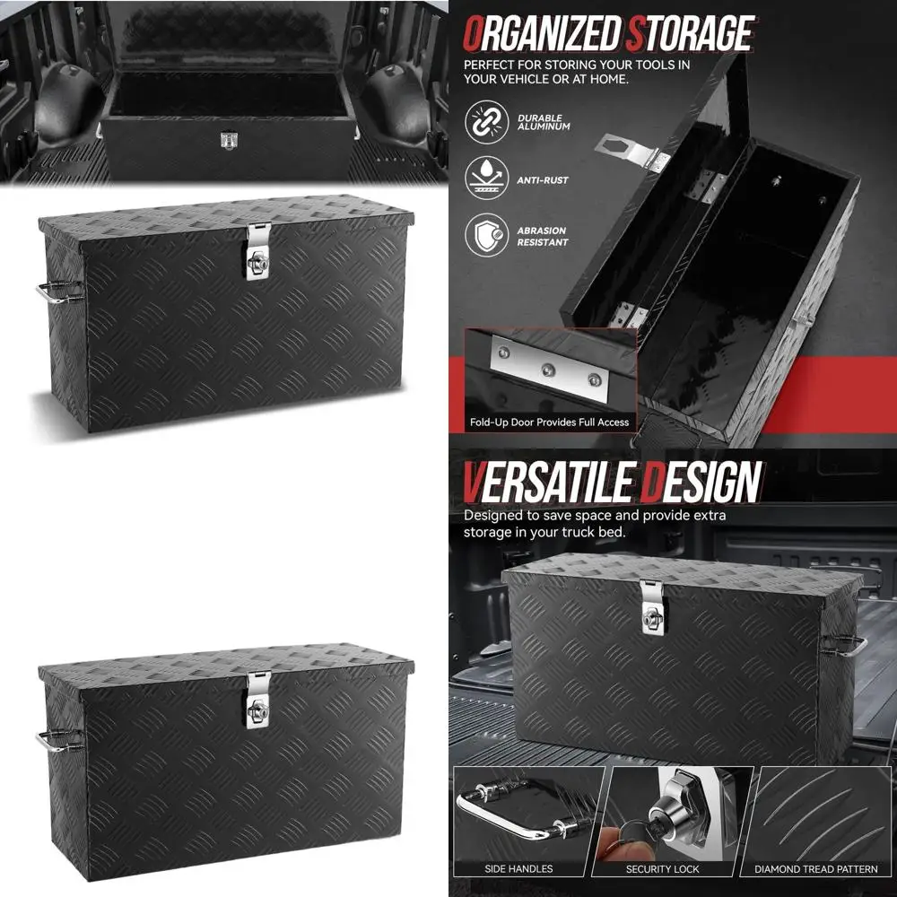 

Heavy-Duty 27 Waterproof Aluminum Toolbox with Top Handle for Truck Beds - Storage Chest for Pickup Trucks (Black)