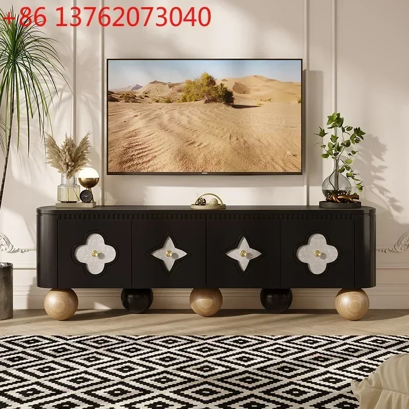 French retro TV cabinet villa living room four-leaf clover solid wood audio-visual cabinet