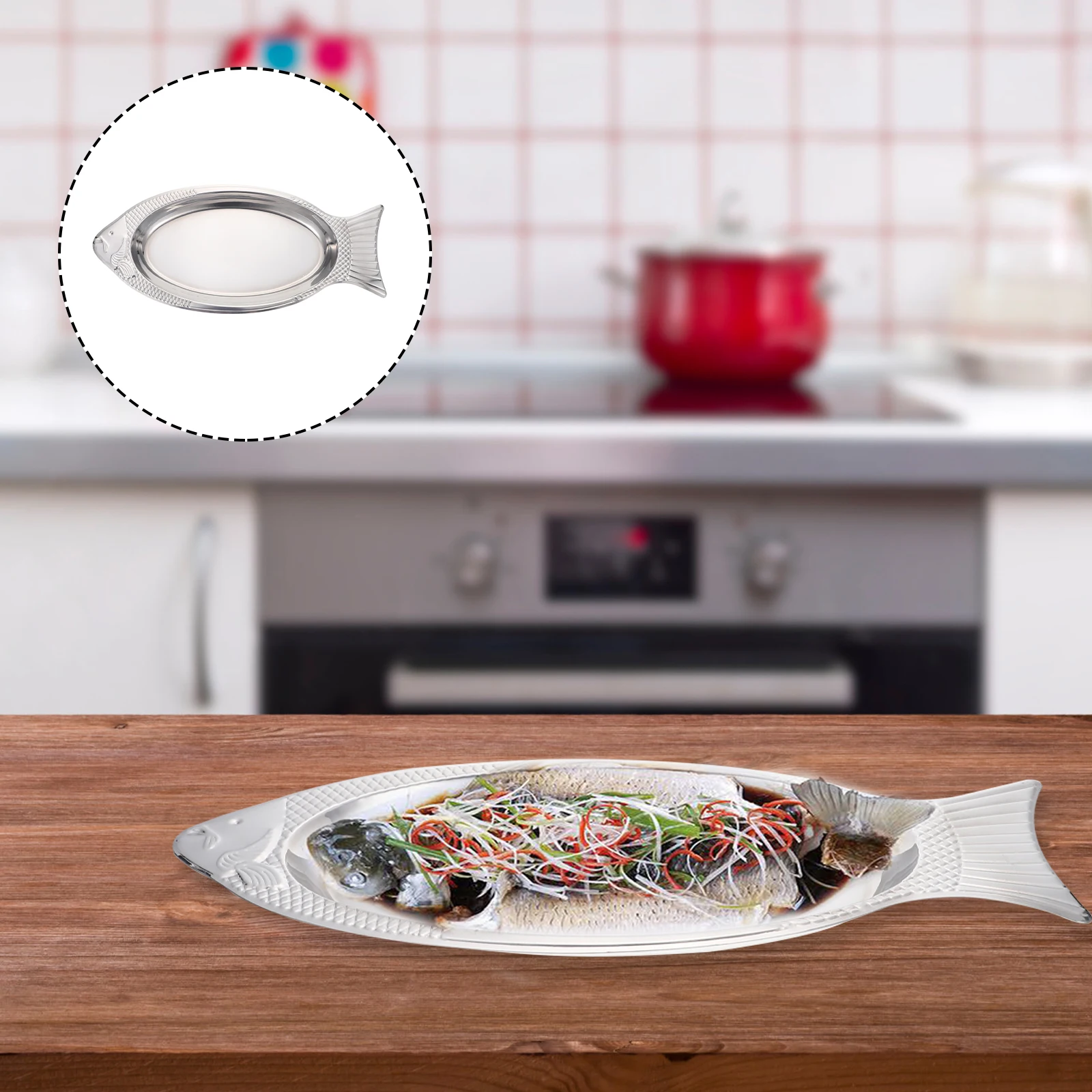 

Stainless Steel Fish shaped Plate for Steaming BBQ Dessert Realistic Design Long lasting High Temperature Resistant Easy